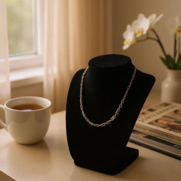 Champagne Color Glass Tennis Gold Necklace (20-22 Inches) - Picture 4 of 5